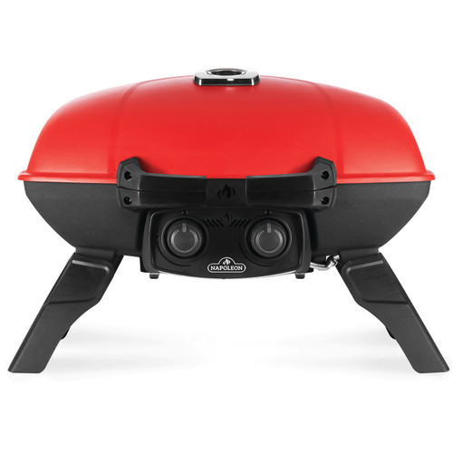 TravelQ™ 285 Portable Propane Gas Grill with Griddle, Red - Front view