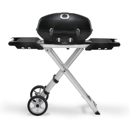TravelQ™ PRO285X Portable Propane Gas Grill with Scissor Cart, Black - Front view
