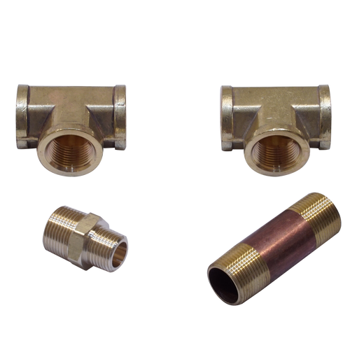 Flex Line & Key Valve Connection Fittings for use with any burner 249K - 299K BTU. Kit includes: (1) 3/4” x 1/2” MM Reducer Fitting + (2) 3/4” Tee + (1) 3/4” x 3” Nipple