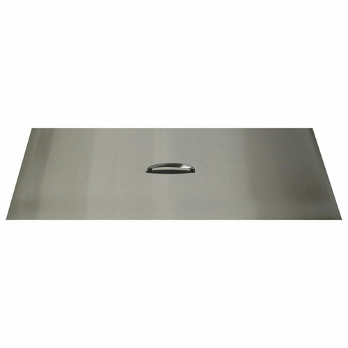 The Outdoor Plus Brushed Stainless Steel Rectangle Fire Pit Cover - front view