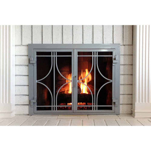Stella - Fireplace Door - Silver Finish with Fire