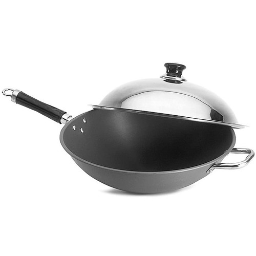 Wok 15” Hard Anodized With Stainless Steel Cover - Front View