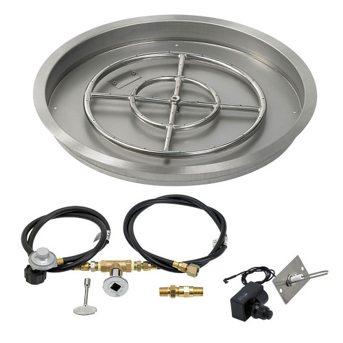 25" Round Drop-In Pan with Spark Ignition Kit (18" Fire Pit Ring) - Propane - By American Fireglass - SS-RSPKIT-P-25