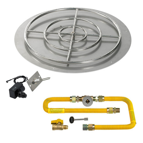 36" Round Flat Pan with Spark Ignition Kit (30" Ring) - Natural Gas - By American Fireglass - SS-RFPKIT-N-36H