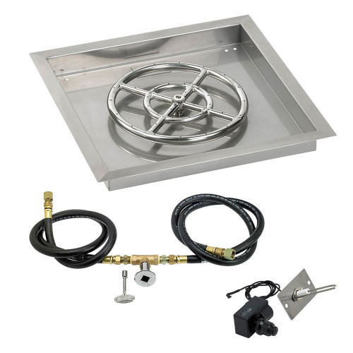 18" Square Drop-In Pan with Spark Ignition Kit (12" Fire Pit Ring) Natural Gas - By American Fireglass - SS-SQPKIT-N-18