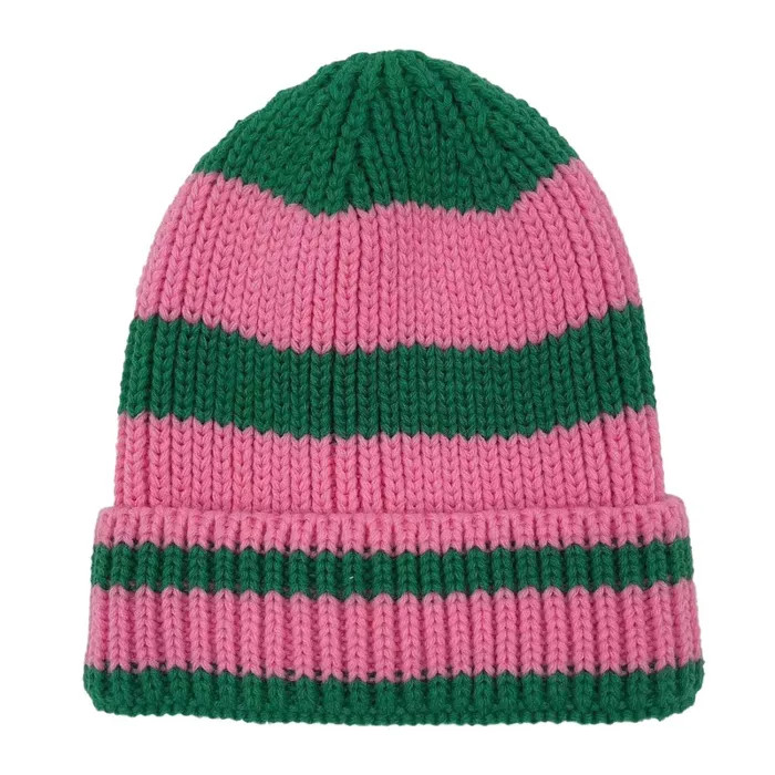 fti pink beanie ¥EN yeyan ビーニー　緑 Pink Green Stripe Knit Beanie - Prime Heritage Gifts