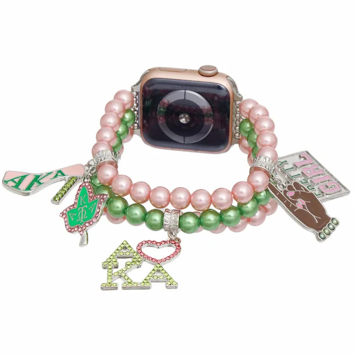 AKA Sorority Pink Green Pearl Watch Band Prime Heritage Gifts