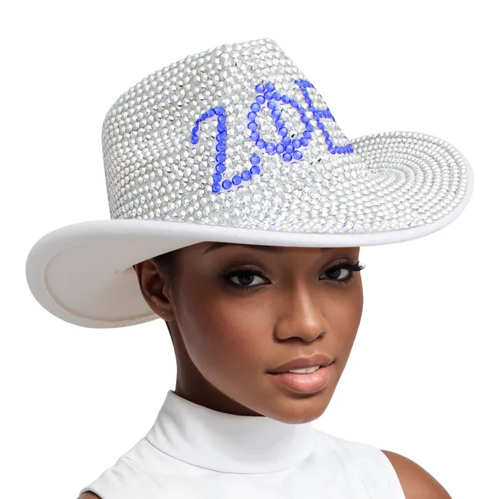 ZPB Sorority Silver Blue Rhinestone Fedora Hat - Prime Heritage Gifts