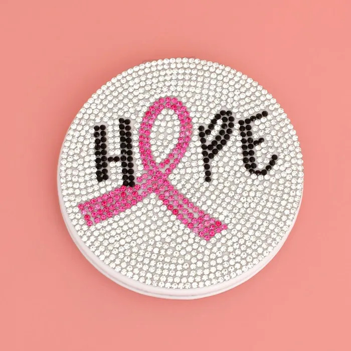 Breast Cancer Hope Ribbon Bling Mirror Compact - Prime Heritage Gifts