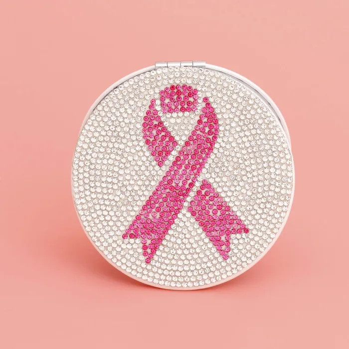 Breast Cancer Pink Ribbon Bling Mirror Compact - Prime Heritage Gifts