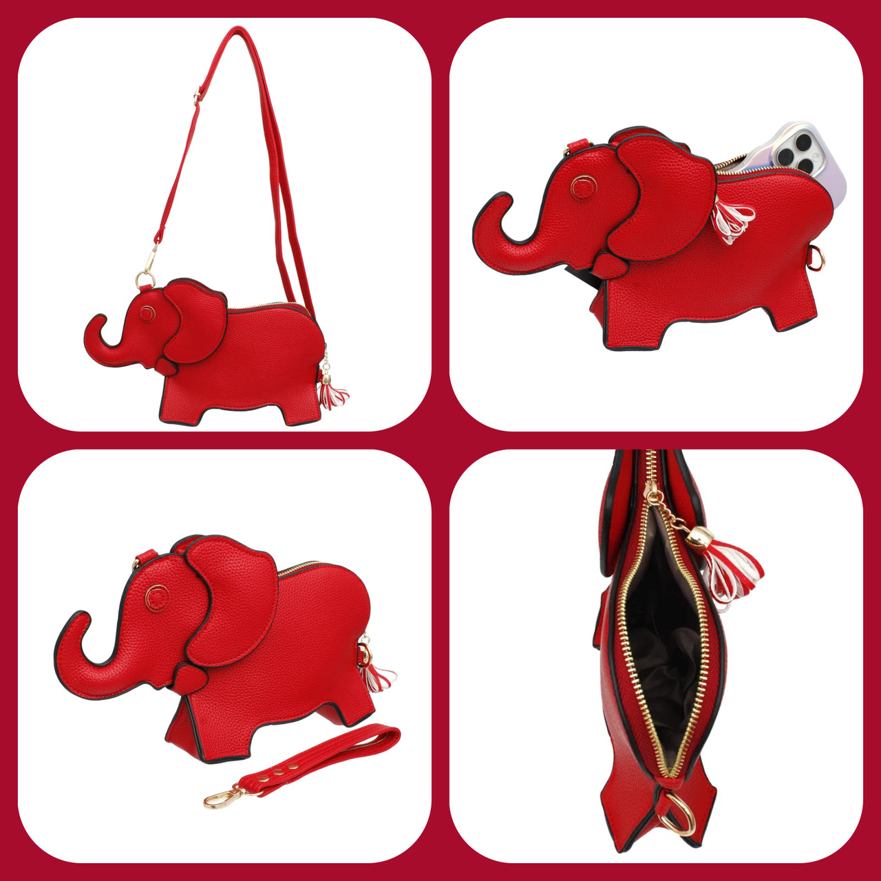 Bag Red Elephant Crossbody Clutch (DST) - Prime Heritage Gifts
