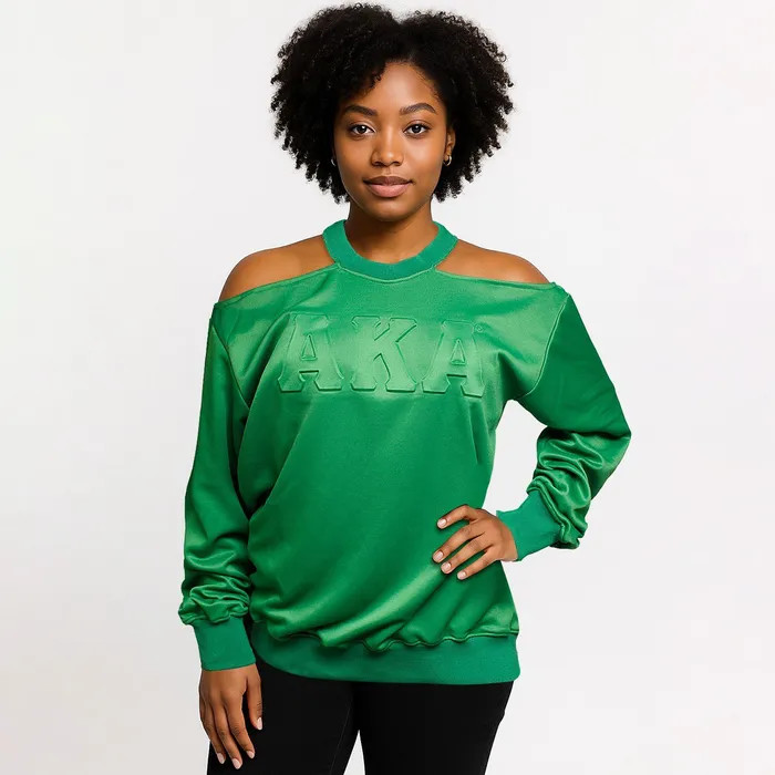 AKA Green Cold Shoulder Sweatshirt - Prime Heritage Gifts