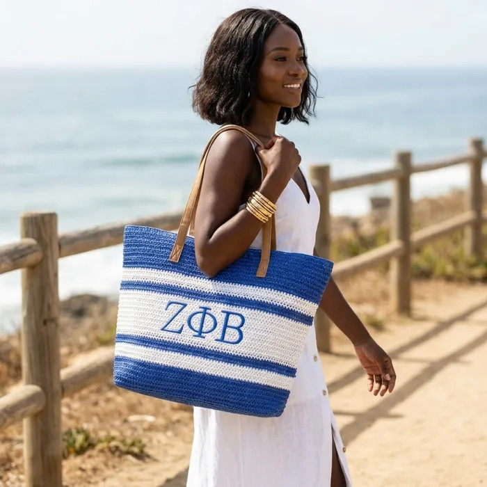 ZPB Faded Blue Raffia Embroidered Beach Tote Bag - Prime Heritage