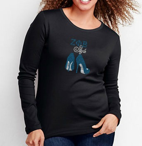 ZPB  Rhinestone  Heel  Long Sleeve Tee (Scoop Neck)  ZPB  Rhinestone  Heel  Long Sleeve Tee (Scoop Neck)