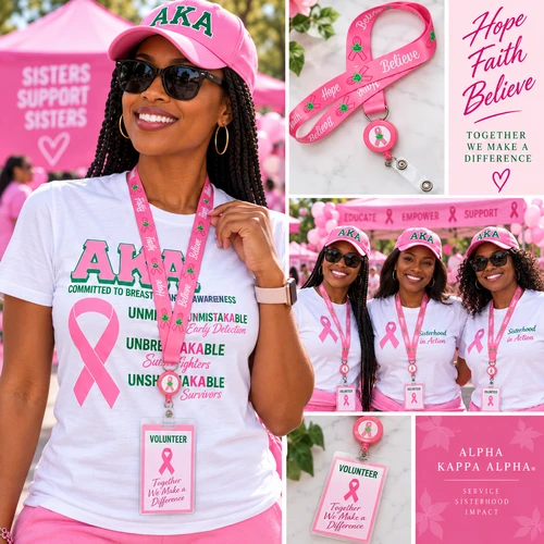  ( 3 per Pack)    AKA Breast Cancer Awareness Lanyards With Reel Badge Holders  