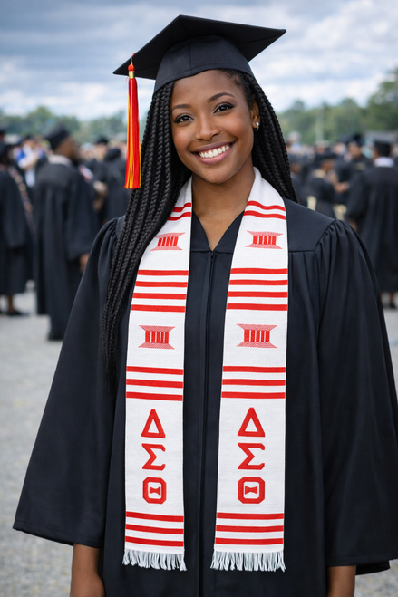 Classic DST Greek Letter Kente Stole  ( WHITE)
