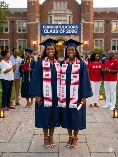 Classic DST Greek Letter Kente Stole  ( WHITE)