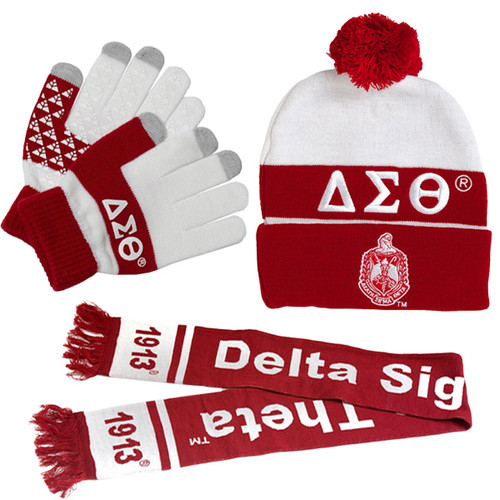 Two (2)  Piece DST Knitted Red scarf  &  Beanie  Bundle + FREE  TEXTING GLOVES