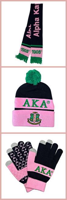  AKA  Black  Knitted scarf , Beanie &  Gloves Set.