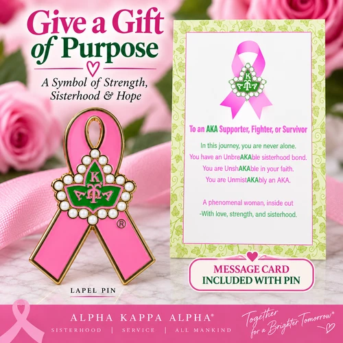 AKA Ivy Leaf  Pink Ribbon Lapel Pin + FREE   Matching Pink Lanyard (BCAM)