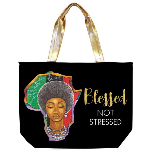 Blessed Not Stressed Canvas Handbag