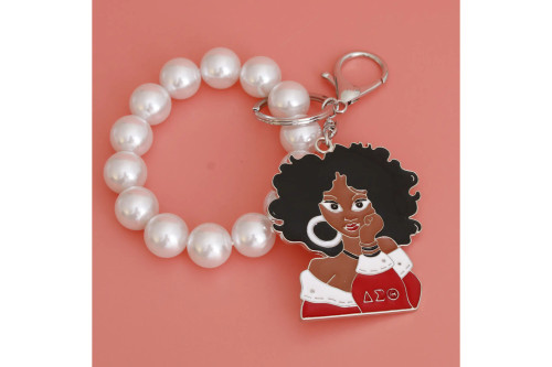 Red White Woman Pearl Keychain