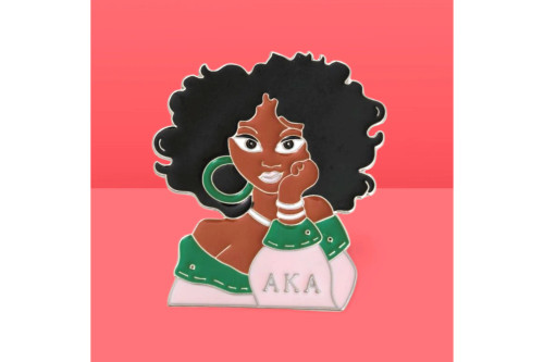 Pink Green Curly Hair Woman Pin