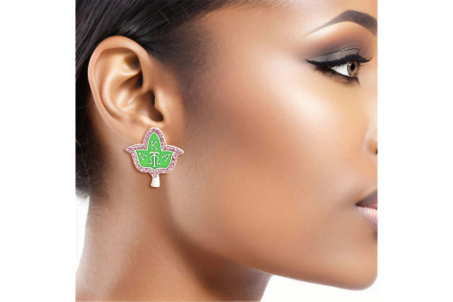Pink Green Ivy Leaf Studs