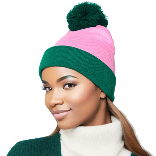 Pink Two Stripe Green Beanie - Prime Heritage Gifts