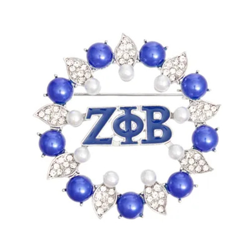 Brooch Blue White Zeta Pearl Pin 