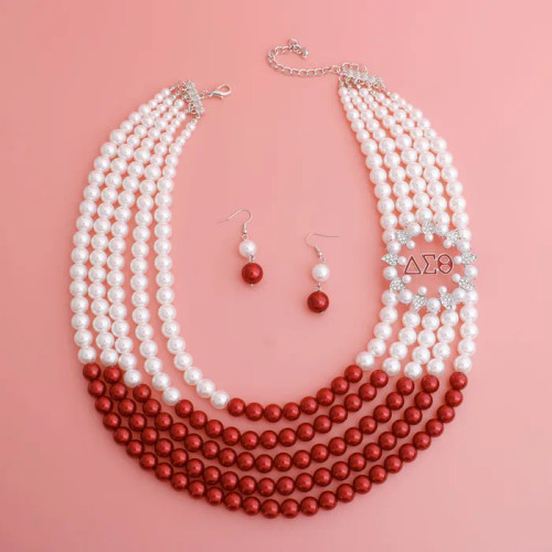 	 Necklace Mix Red White Pearl Delta Set for Women