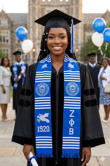   Blue ZPB Crest Patch  Graduation Kente  Stole (Dove & 1920)