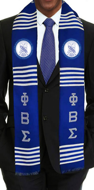 Phi Beta Sigma BLUE Kente Stole With Patches   Phi Beta Sigma BLUE Kente Stole With Patches