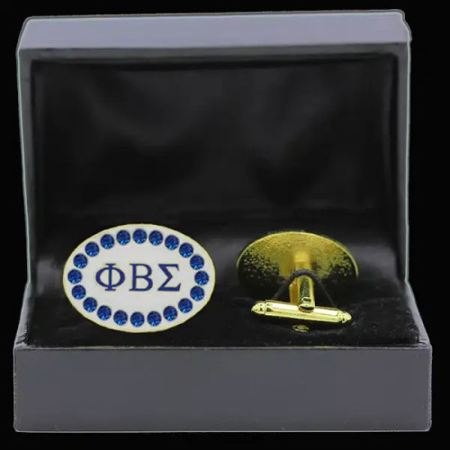 PBS 7/8″W Sapphire Austrian Crystal Silver Cufflinks In Leatherette Box