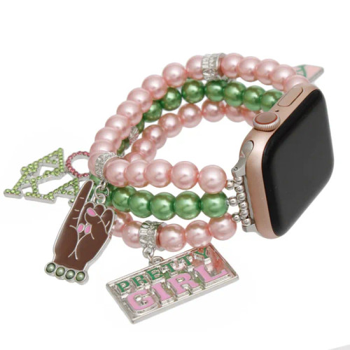 AKA Sorority Pink Green Pearl Watch Band AKA Sorority Pink Green Pearl Watch Band