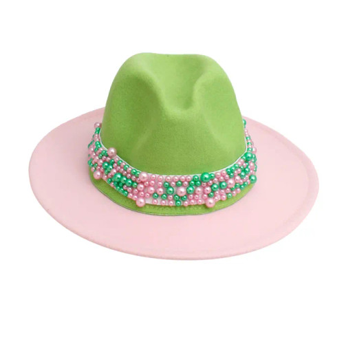 AKA Pink Green Top Fedora Pearl Hat  AKA Pink Green Top Fedora Pearl Hat