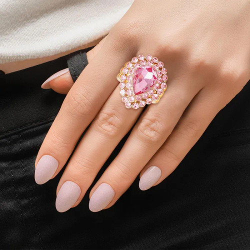 Cocktail Ring Pink Halo Teardrop