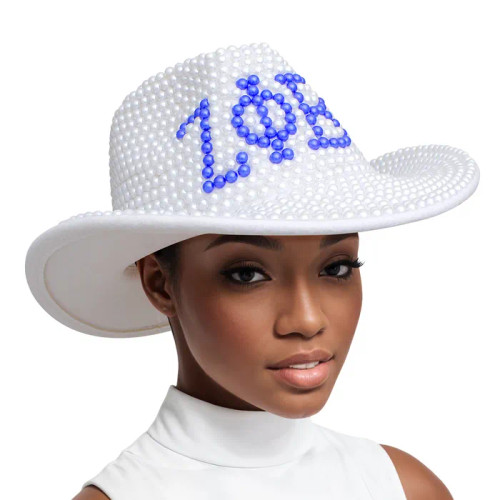 ZPB Sorority White and Blue Pearl Fedora Hat Women ZPB Sorority White and Blue Pearl Fedora Hat Women
