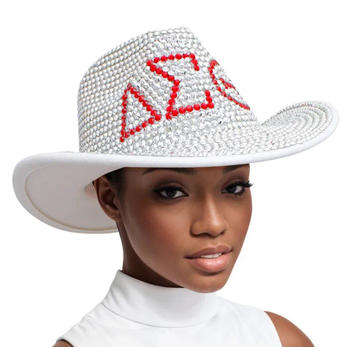 DST Sorority Silver Red Rhinestone Fedora Hat DST Sorority Silver Red Rhinestone Fedora Hat