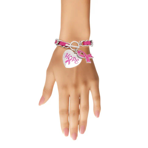 Bracelets Silver Pink Hope Cancer Toggle Chain Bracelets Silver Pink Hope Cancer Toggle Chain