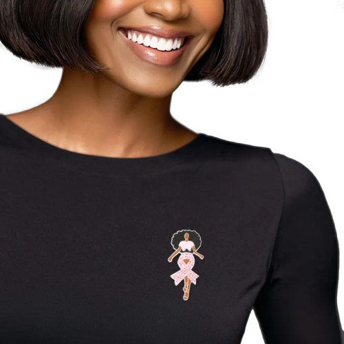 Brooch Silver Light Pink Black Woman Cancer Pin Brooch Silver Light Pink Black Woman Cancer Pin