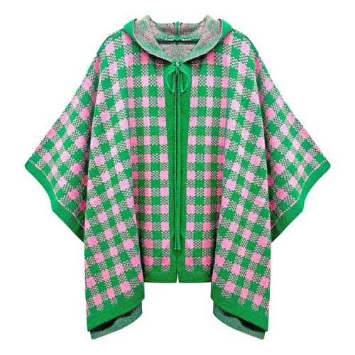 AKA Sorority Checkered Knit Pink and Green Cape AKA Sorority Checkered Knit Pink and Green Cape