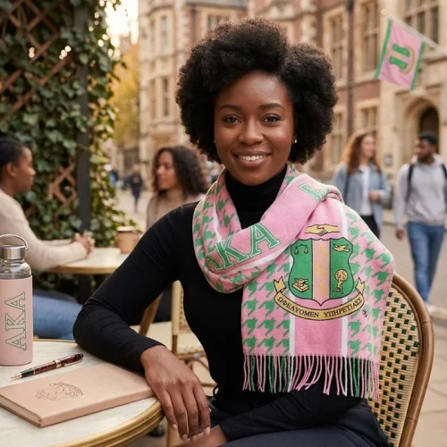 AKA Pink Green Houndstooth Fashion Shawl Scarf