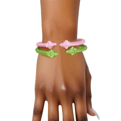 AKA Sorority Pink Green Pointed Cable Bangle Set AKA Sorority Pink Green Pointed Cable Bangle Set