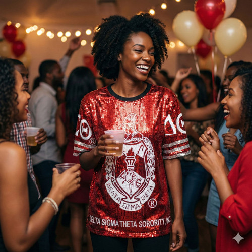 DST Sorority Red and White Sequin Jersey Shirt