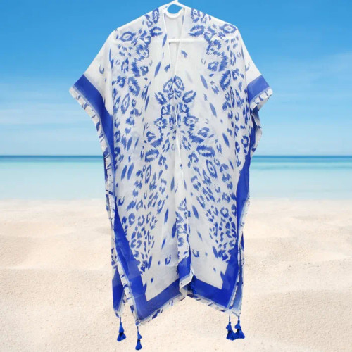 ZPB Sorority Blue White Leopard Structured Kimono ZPB Sorority Blue White Leopard Structured Kimono
