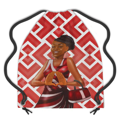 RED AND WHITE DRAWSTRING BACKPACK