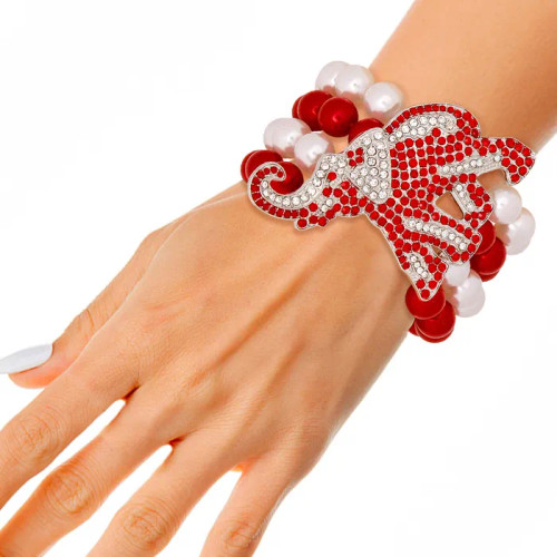 DST Red White Pearl 4 Strand Elephant Bracelet DST Red White Pearl 4 Strand Elephant Bracelet
