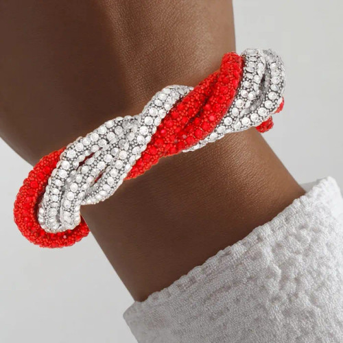 DST Vibrant Red Clear Twisted Tube Bracelet Women DST Vibrant Red Clear Twisted Tube Bracelet Women