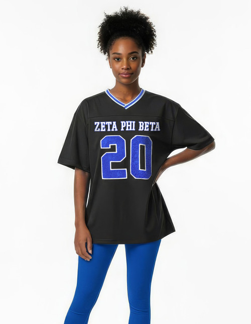 ZPB OVERSIZED V-NECK FOOTBALL JERSEY TEE_ROYAL_Black
